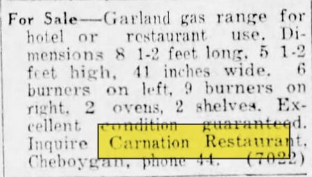 Carnation Restaurant - May 1944 Stove For Sale